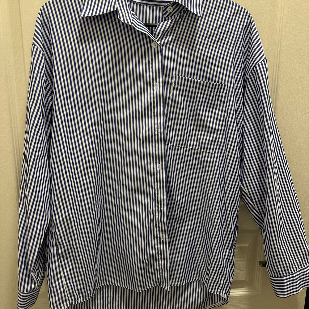 Striped blue and white button up!